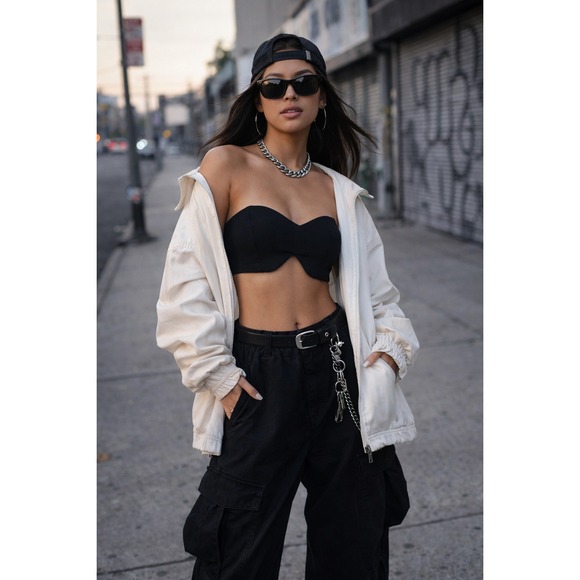 Nasty Gal Other - Nasty Gal Black Strapless Bandeau Going Out Crop Top Sweetheart Zip Back L